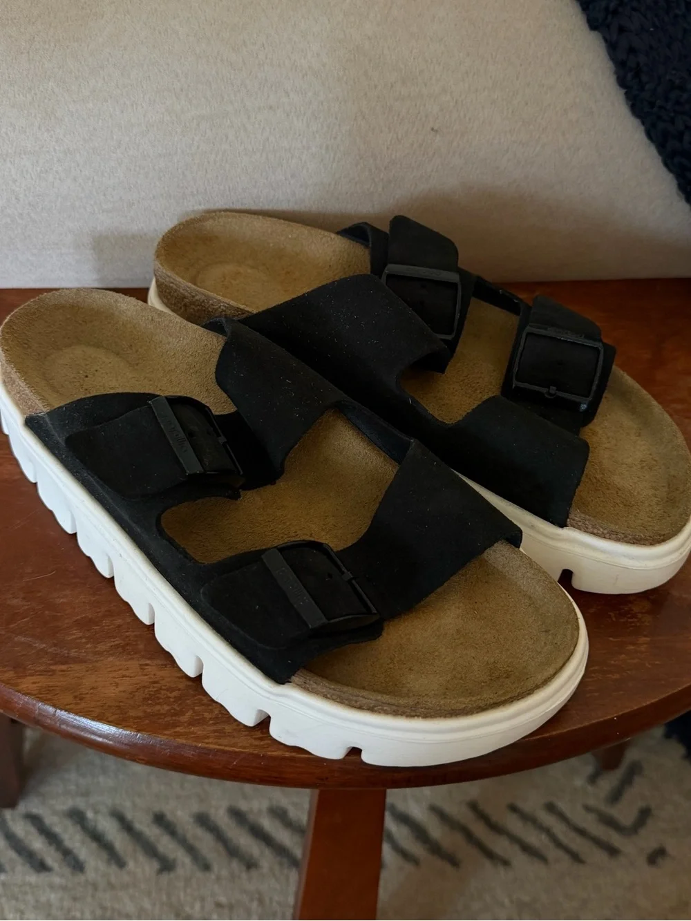 Bikenstock Papillio Black Suede Platform Slide Sandals
